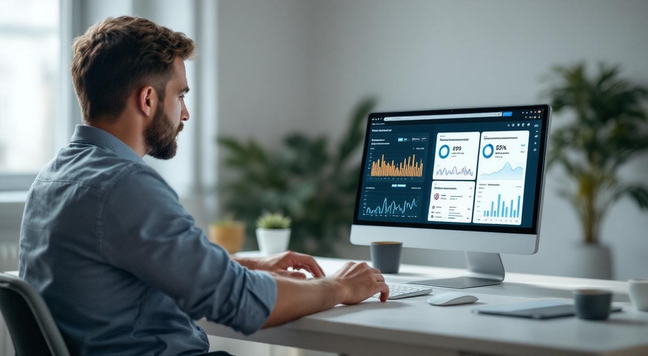 Предприниматель сравнивает аналитику двух рекламных кабинетов — ВКонтакте и Яндекс.Директ на ноутбуке в офисе сравнение вконтакте и яндекс директ для выбора рекламного канала