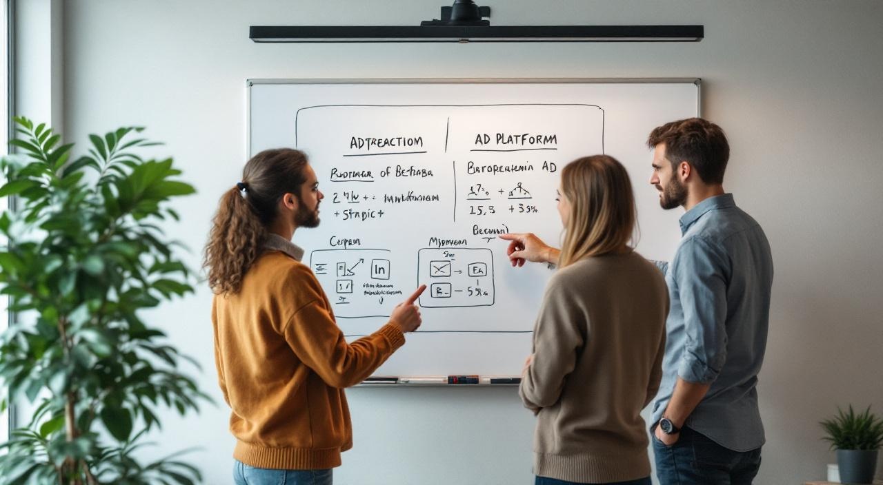 Команда Webvozdux обсуждает стратегию digital-маркетинга для клиента — выбор между ВКонтакте и Яндекс.Директ на доске стратегия выбора рекламного канала команда маркетинга россия