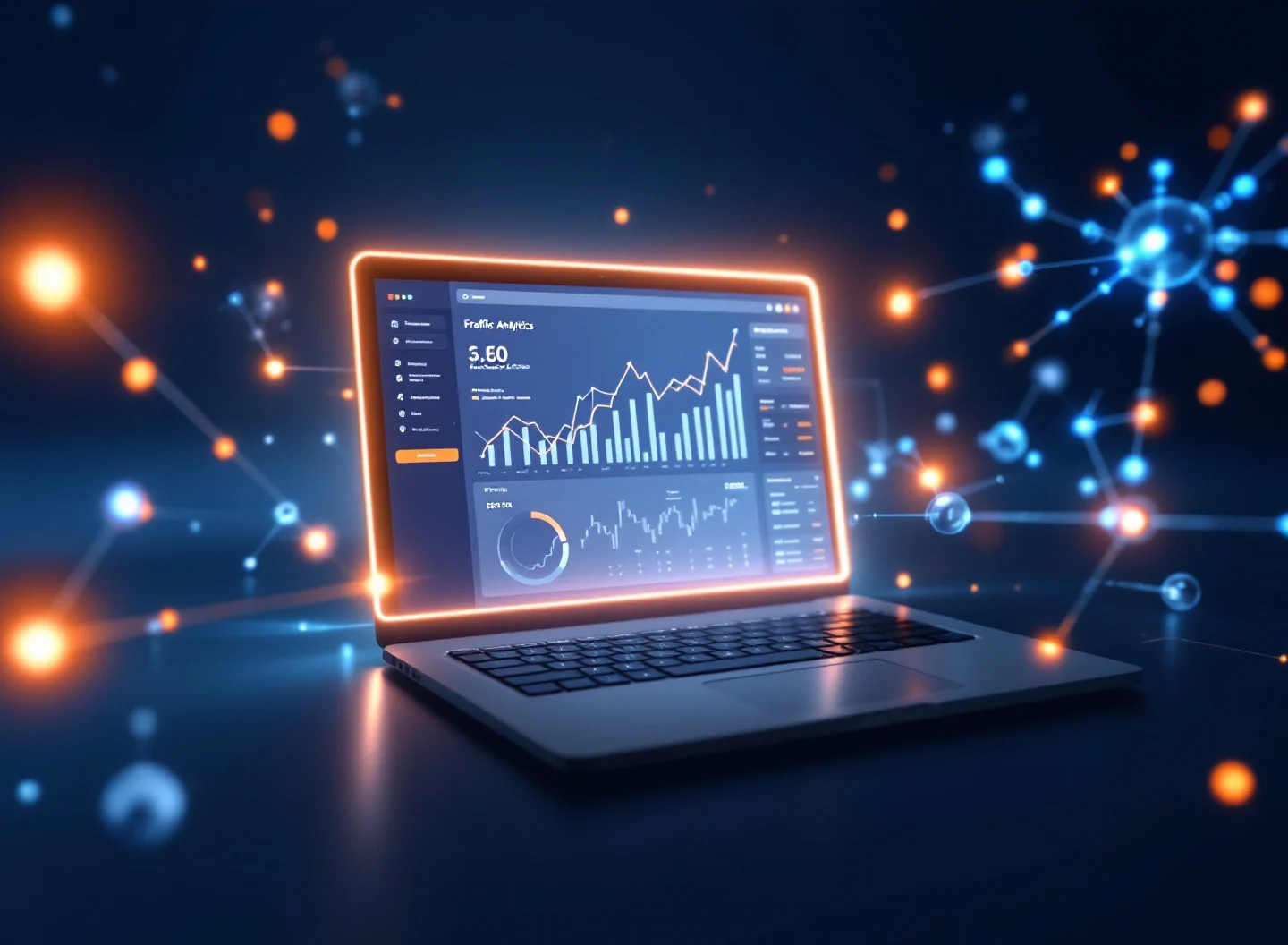 Продвижение сайта — дашборд аналитики с графиками роста трафика