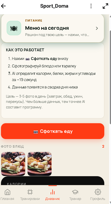 Бот SportDoma распознал блюдо по фотографии и рассчитал калории и БЖУ