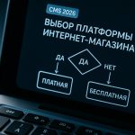 Макро-съёмка экрана с блок-схемой выбора CMS для интернет-магазина