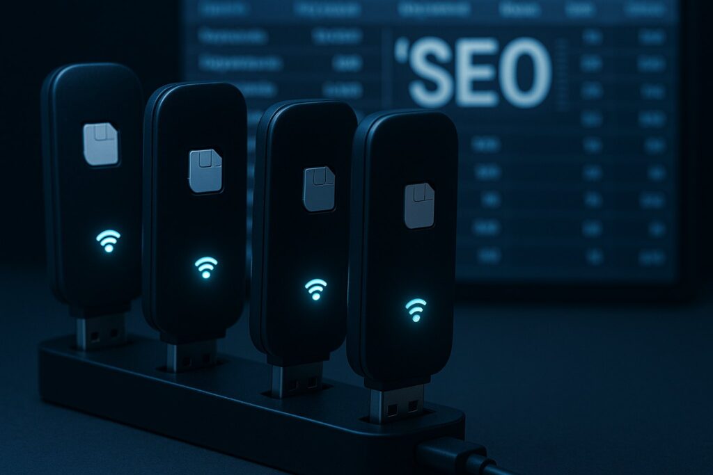 Макро-фото USB-модемов с SIM-картами для мобильных прокси SEO