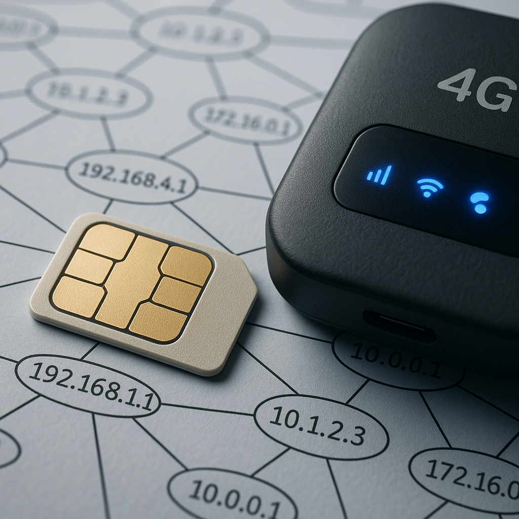 Крупный план SIM-карты и 4G-роутера для мобильного прокси