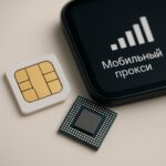 Крупный план SIM-карты и чипа мобильного прокси