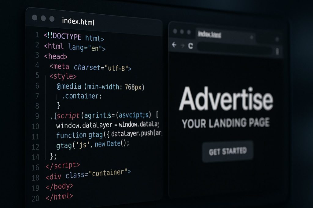 Код рекламного сайта крупным планом — HTML и CSS лендинга