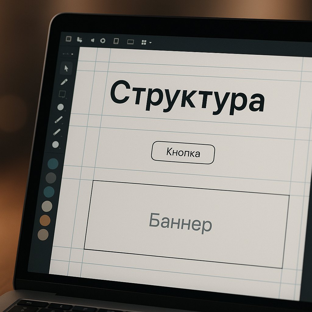 Макет рекламного сайта крупным планом в редакторе