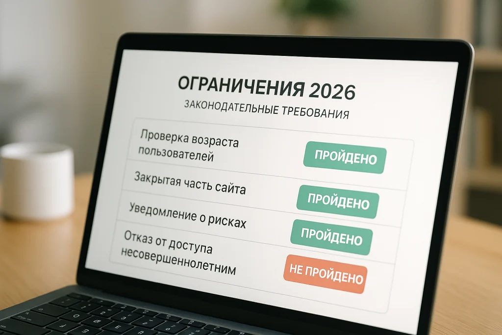 Крупный план экрана с чек-листом требований законодательства и статусами проверки соответствия сайта