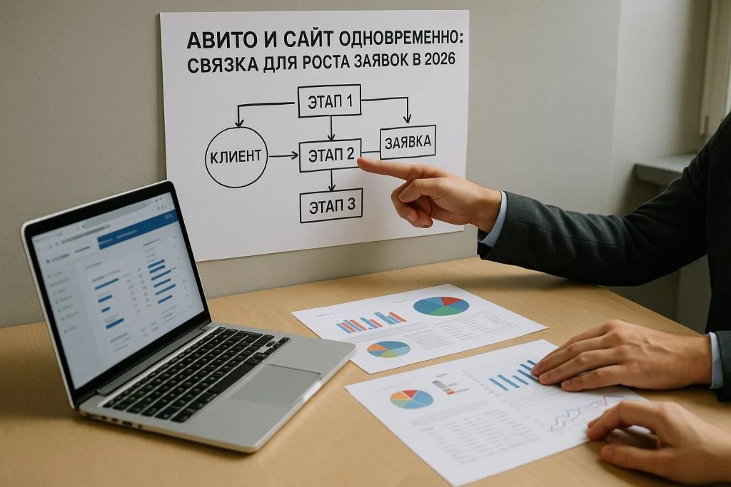 Специалист по маркетингу обсуждает с коллегой стратегию продвижения бизнеса за столом с открытым ноутбуком и распечатанными отчётами