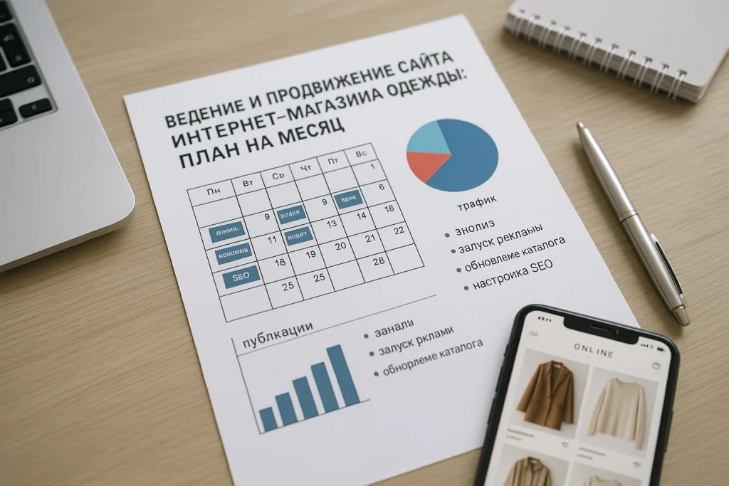 Ведение и продвижение сайта интернет-магазина одежды: план работ на месяц