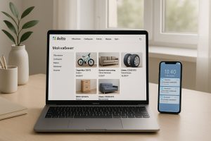 Ноутбук с интерфейсом управления объявлениями на Авито на рабочем столе